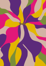 Tapis tufté abstrait aux formes organiques colorées dans des tons rose, violet, beige et jaune – Collection Julie Gosse.