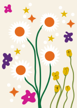 Tapis tufté décoratif représentant des fleurs rétro colorées dans un style bohème – Collection Julie Gosse.