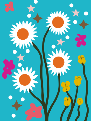 Tapis tufté décoratif représentant des fleurs rétro colorées dans un style bohème – Collection Julie Gosse.