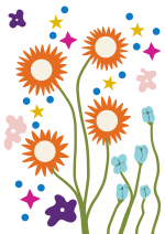 Tapis tufté décoratif représentant des fleurs rétro colorées dans un style bohème – Collection Julie Gosse.