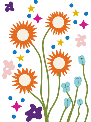 Tapis tufté décoratif représentant des fleurs rétro colorées dans un style bohème – Collection Julie Gosse.