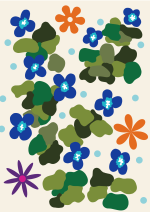 Tapis tufté décoratif représentant des fleurs rétro colorées dans un style bohème – Collection Julie Gosse.