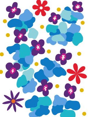 Tapis tufté décoratif représentant des fleurs rétro colorées dans un style bohème – Collection Julie Gosse.