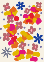 Tapis tufté décoratif représentant des fleurs rétro colorées dans un style bohème – Collection Julie Gosse.
