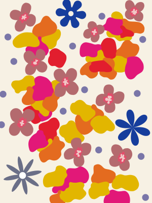 Tapis tufté décoratif représentant des fleurs rétro colorées dans un style bohème – Collection Julie Gosse.